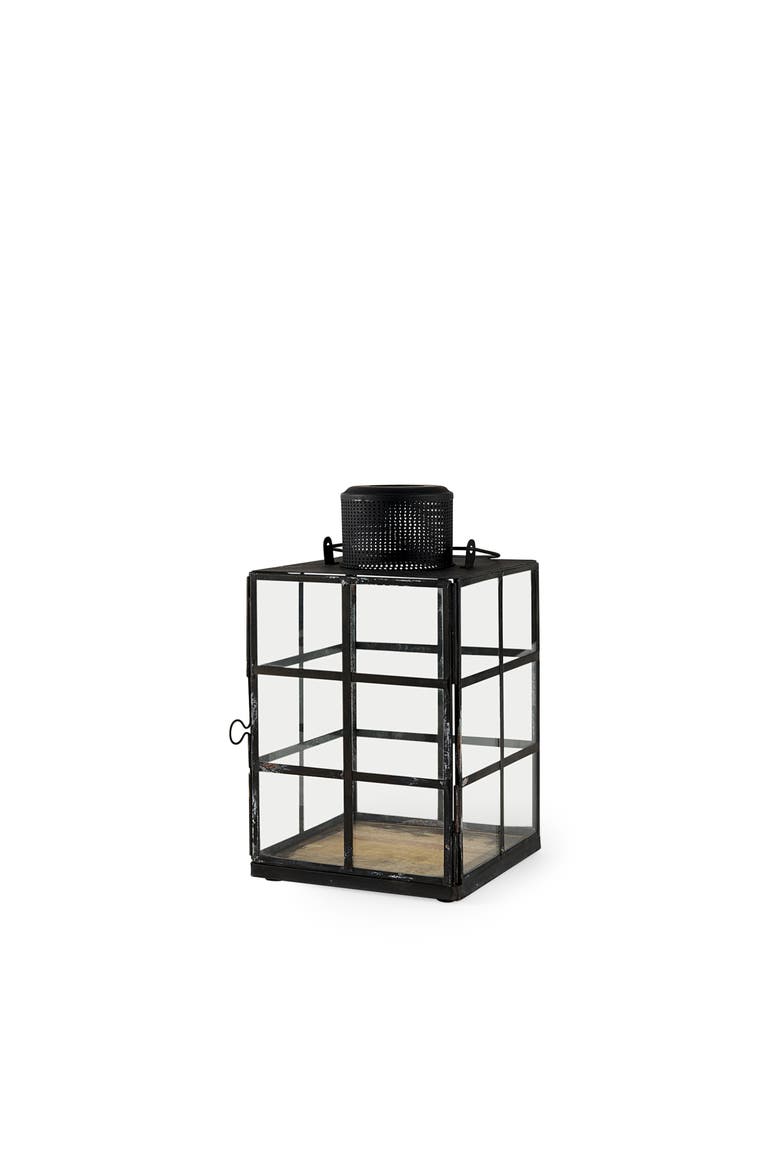 Gamfield  Metal and Glass Lantern, Alternate, color, Black