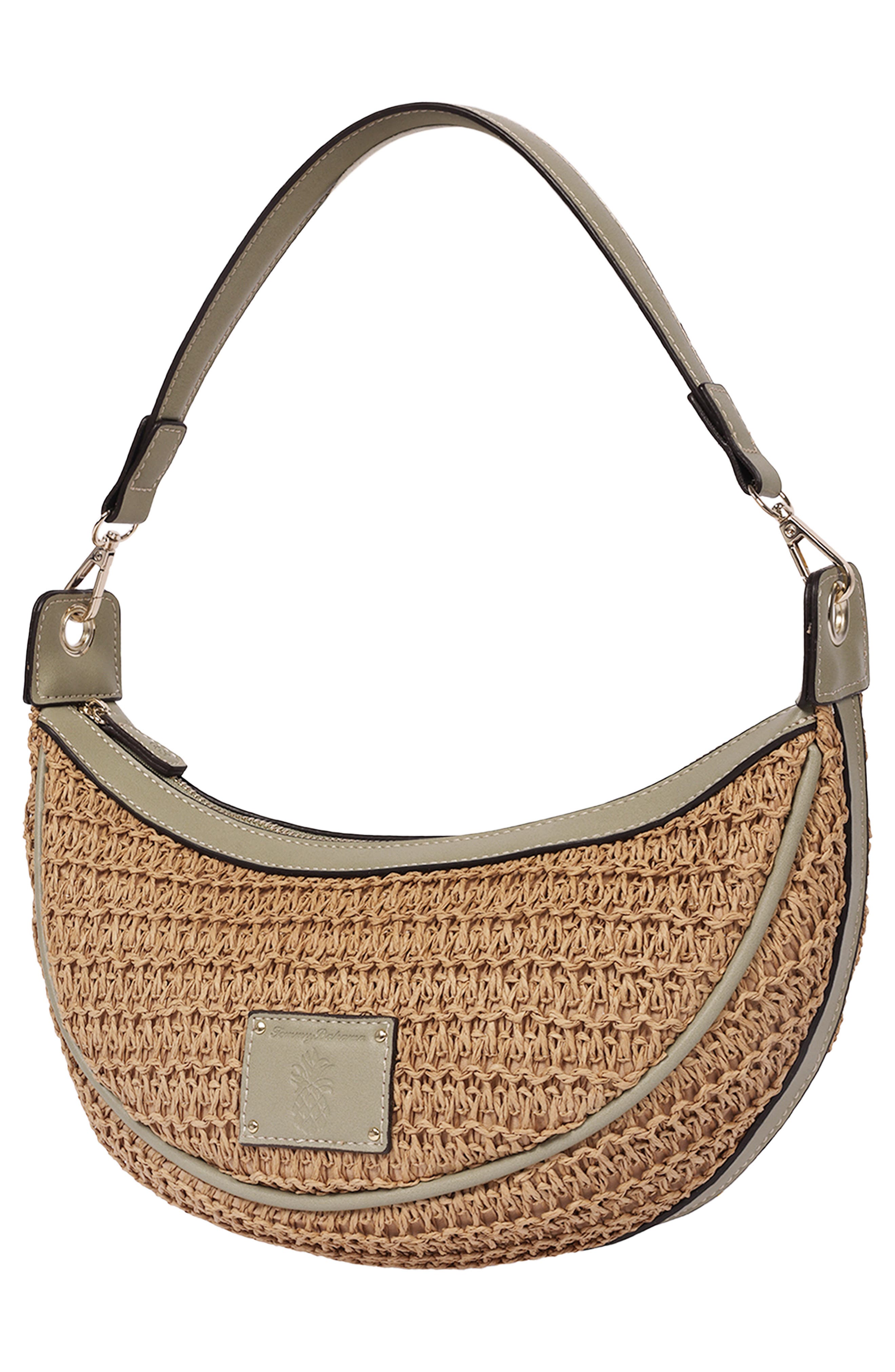 Logo Debossed Raffia Shoulder Bag, Alternate, color, SAGE