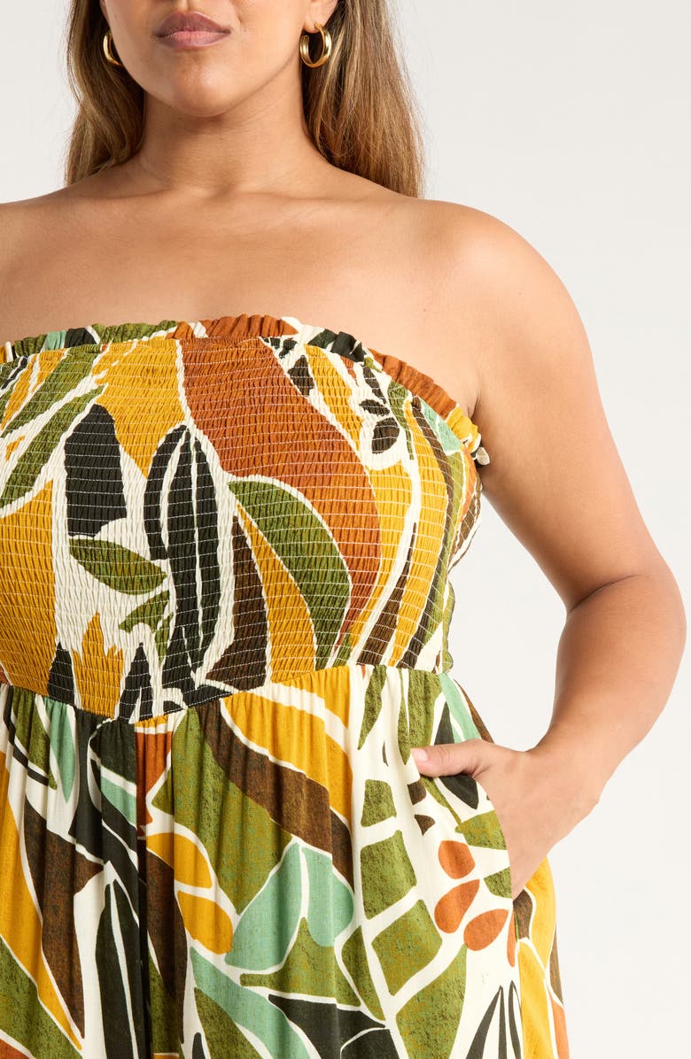 SUGARLIPS Renia Tropical Eve Strapless Jumpsuit, Alternate, color, Brown-Orange