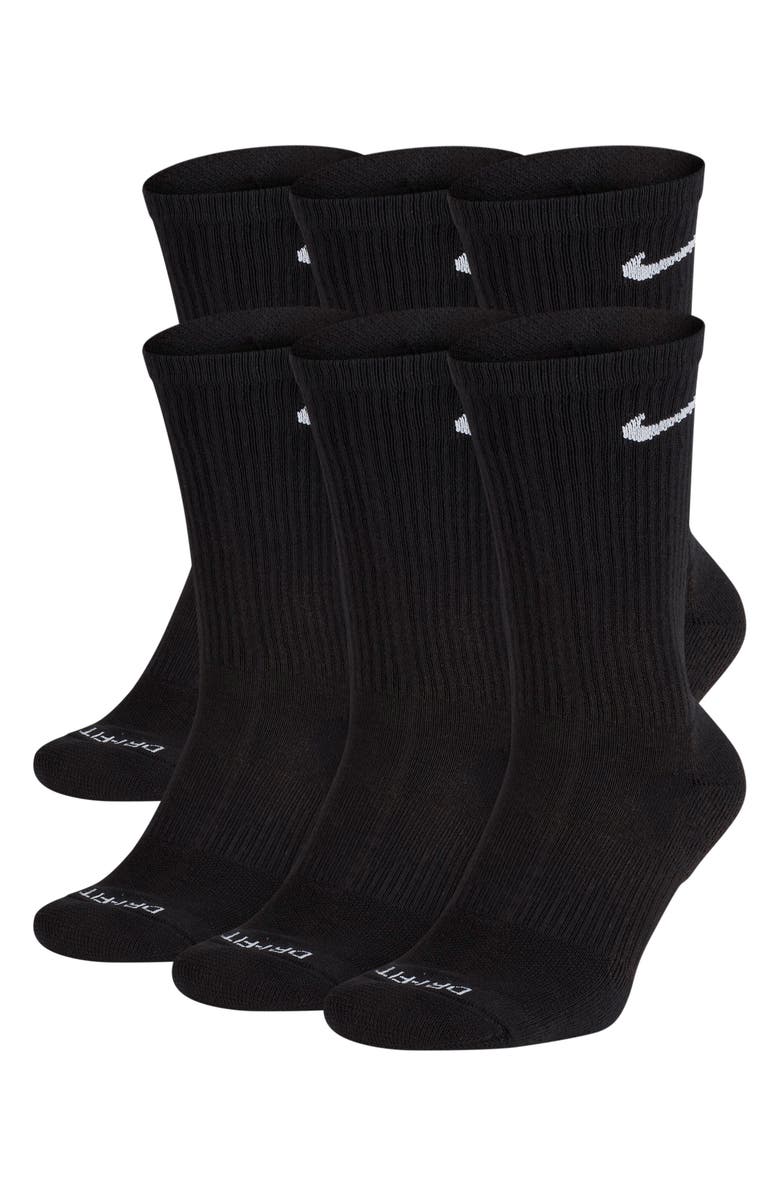 Nike Assorted 6-Pack Everyday Plush Cushion Crew Training Socks, Main, color, Black/ White
