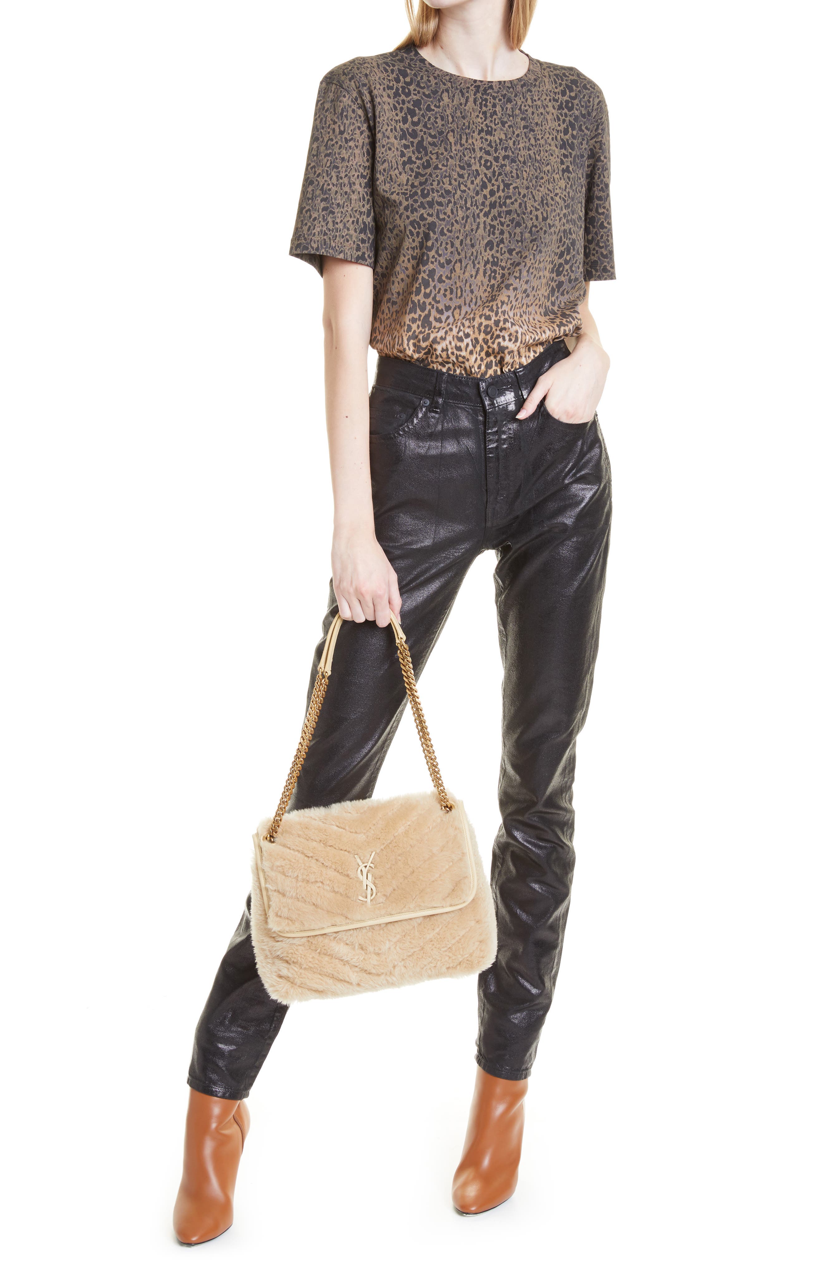 Saint Laurent Medium Niki Genuine Shearling Shoulder Bag, Alternate, color, 