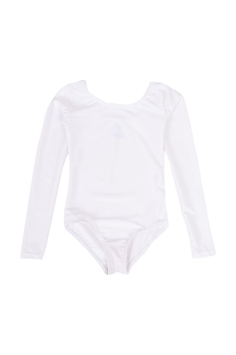 Girls Long Sleeve Leotard, Alternate, color, WHITE