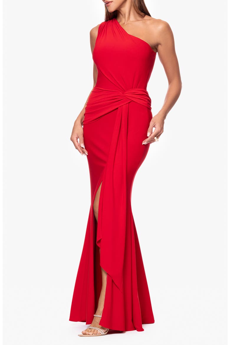 One-Shoulder Twist Evening Gown, Alternate, color, RED