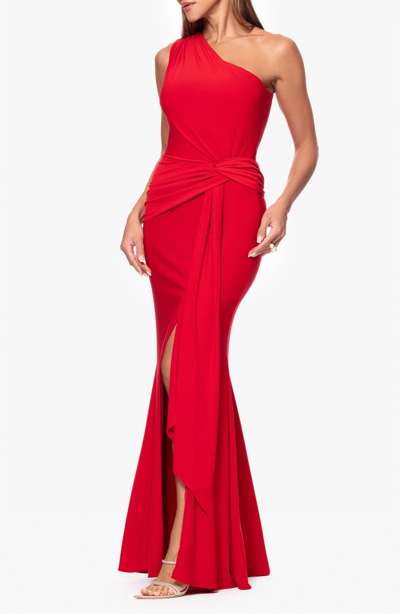 Xscape Evenings One-Shoulder Twist Evening Gown, Alternate, color, Red