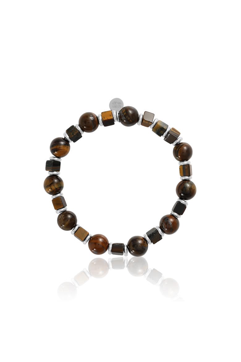 Men's Tiger Eye & Hematite Beaded Stretch Bracelet, Main, color, Brown