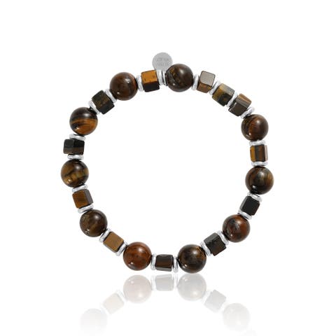 Men's Tiger Eye & Hematite Beaded Stretch Bracelet
