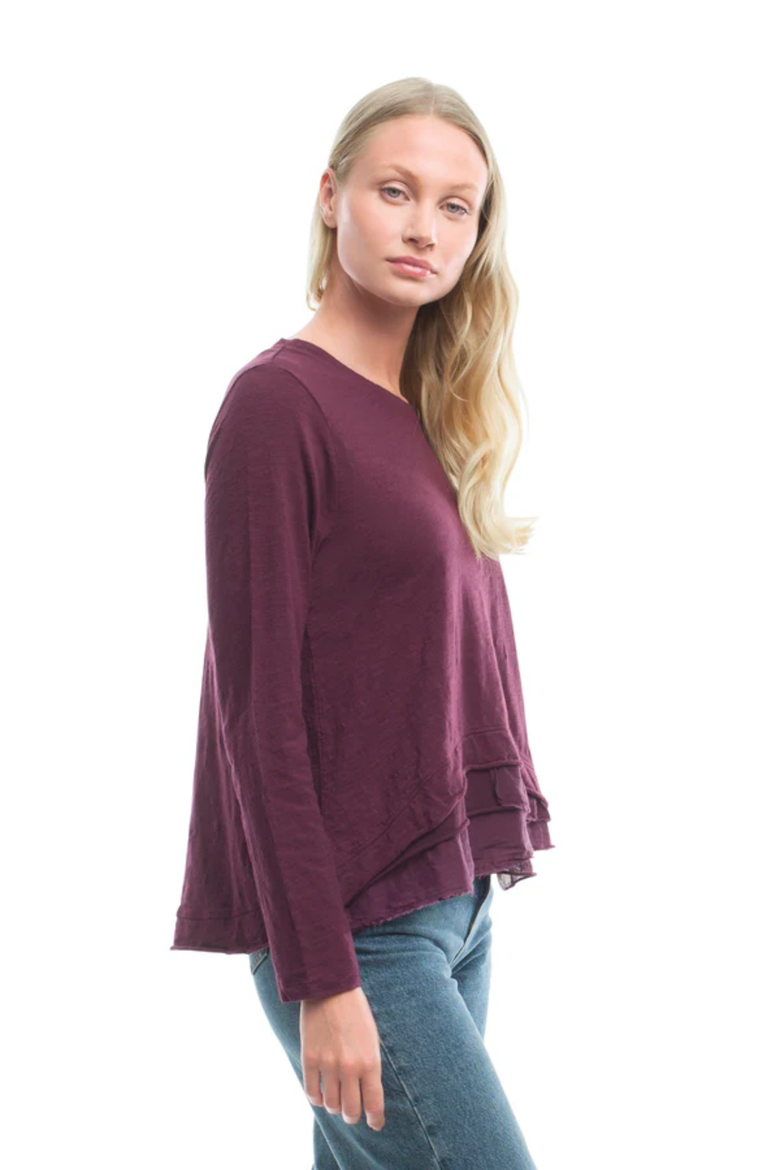Boxy Mixed Fabric Hem T-Shirt, Alternate, color, Dark Fig