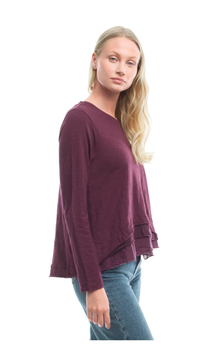 Wilt Boxy Mixed Fabric Hem T-Shirt, Alternate, color, Dark Fig
