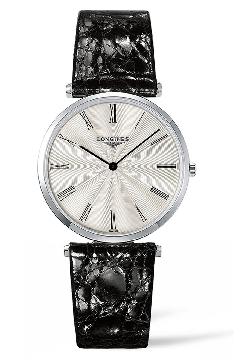 Longines La Grande Classique de Longines Alligator Leather Strap Watch, 34mm, Main, color, 