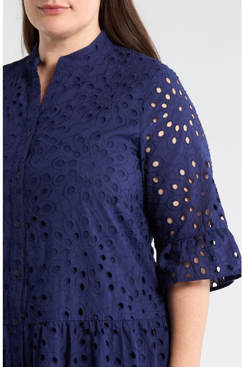 Eyelet Embroidered Tiered Cotton Dress, Alternate, color, DISTANT MOUNTAIN