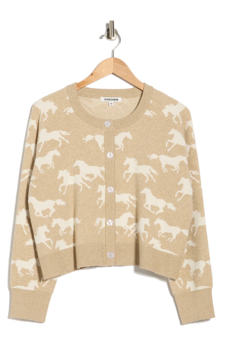 Vigoss Horse Cardigan, Alternate, color, Oatmeal
