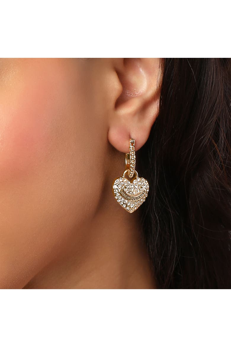 Gold-Tone Heart Charm Hoop Earrings with Crystal Accents, Alternate, color, Gold