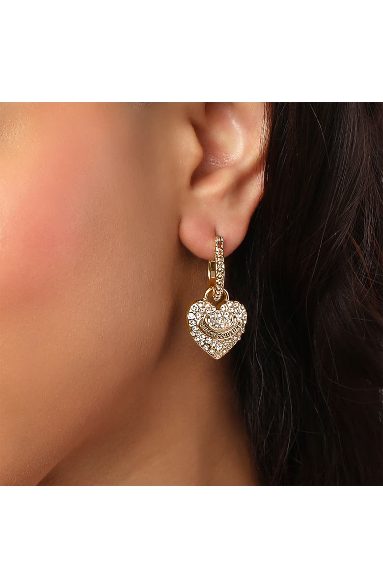 Juicy Couture Gold-Tone Heart Charm Hoop Earrings with Crystal Accents, Alternate, color, Gold