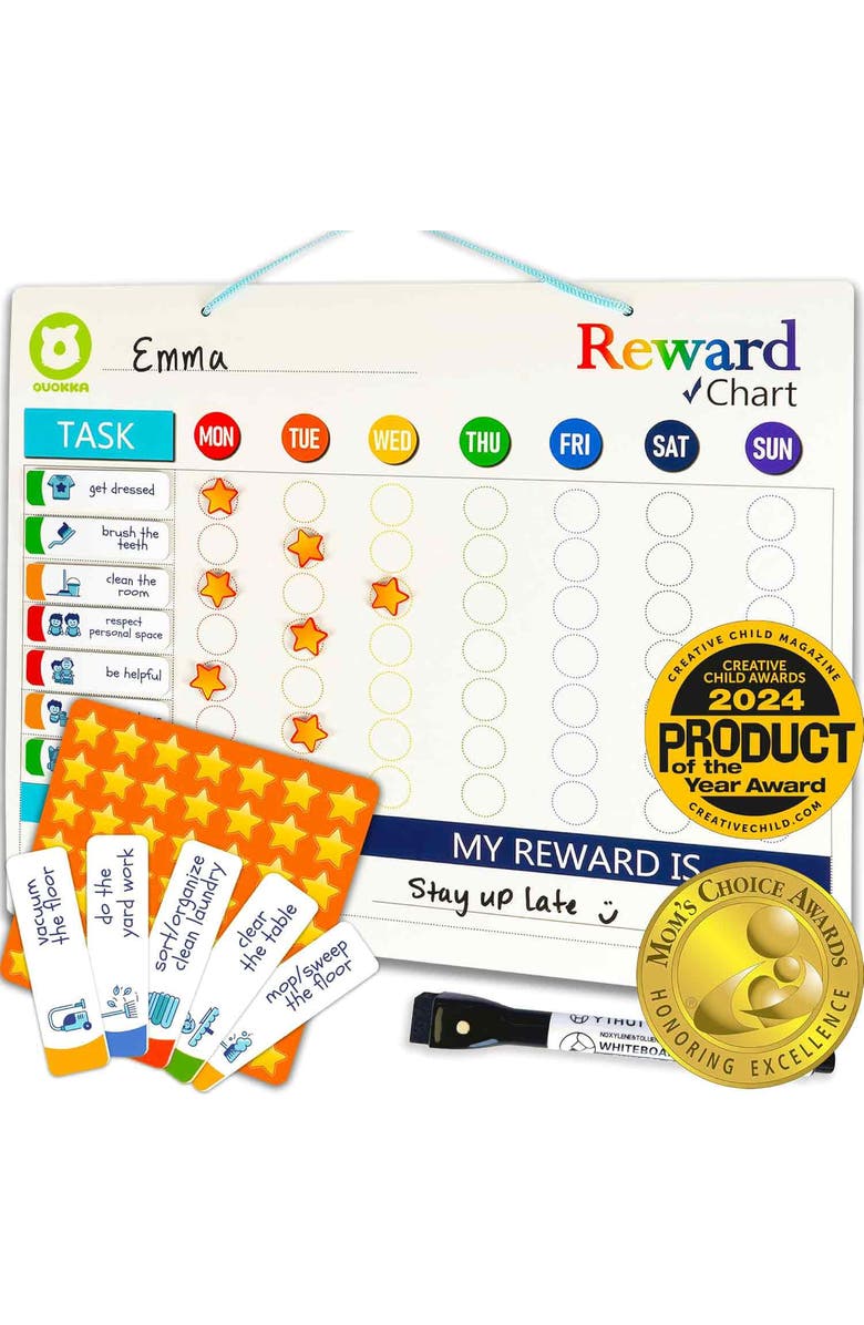 Quokka Magnetic Chore Chart for Kids - Visual Responsibility and Behavior Board for Children, Toddlers, and Teens, Main, color, 84 Magnets & 102 Stars