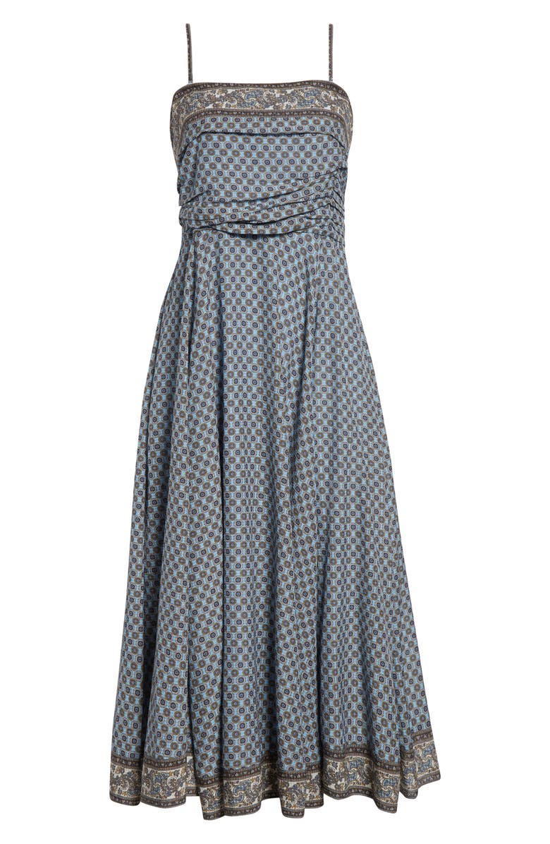 Veronica Beard Lana Ruched Medallion & Paisley Print Midi Dress, Alternate, color, Blue Jay Multi