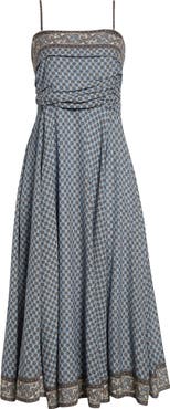 Veronica Beard Lana Ruched Medallion & Paisley Print Midi Dress