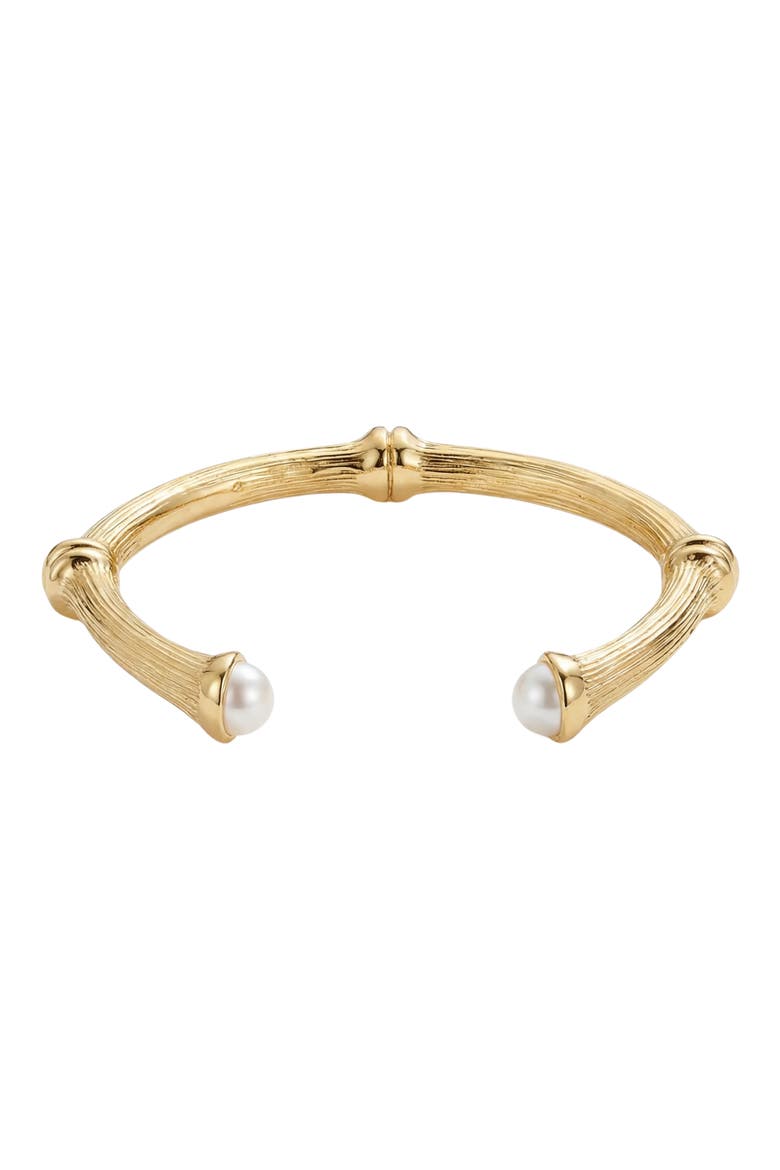 Faux Pearl Bamboo Cuff Bracelet, Main, color, GOLD