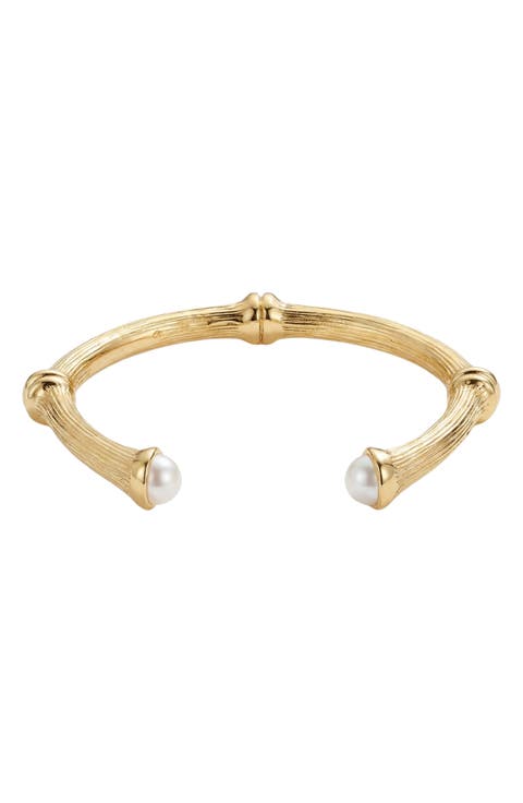 Faux Pearl Bamboo Cuff Bracelet