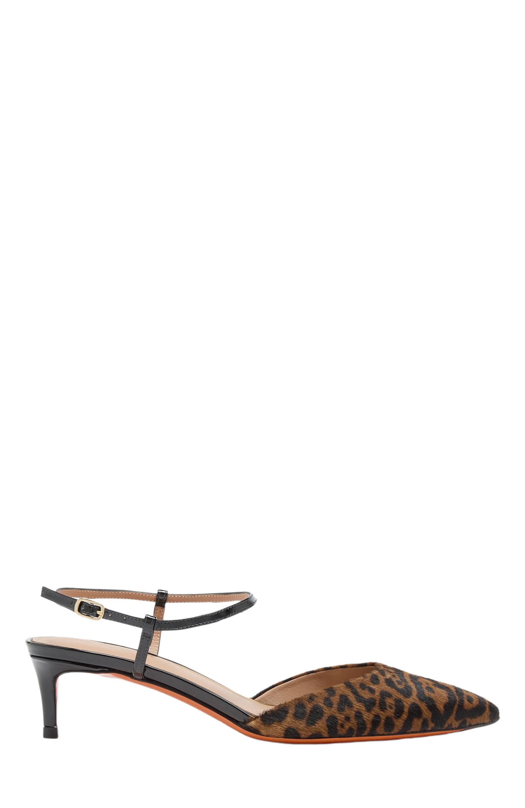 Santoni Women
s animal-print cavallino mid-heel slingback, Main, color, Brown