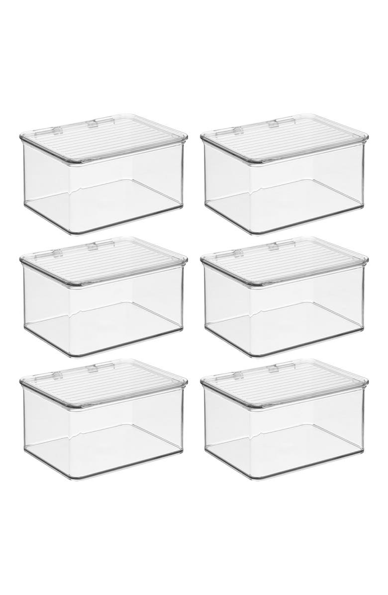 iDesign Stackable Hinged-Lid Pantry Storage Box - Set of 6 - Clear, Main, color, 