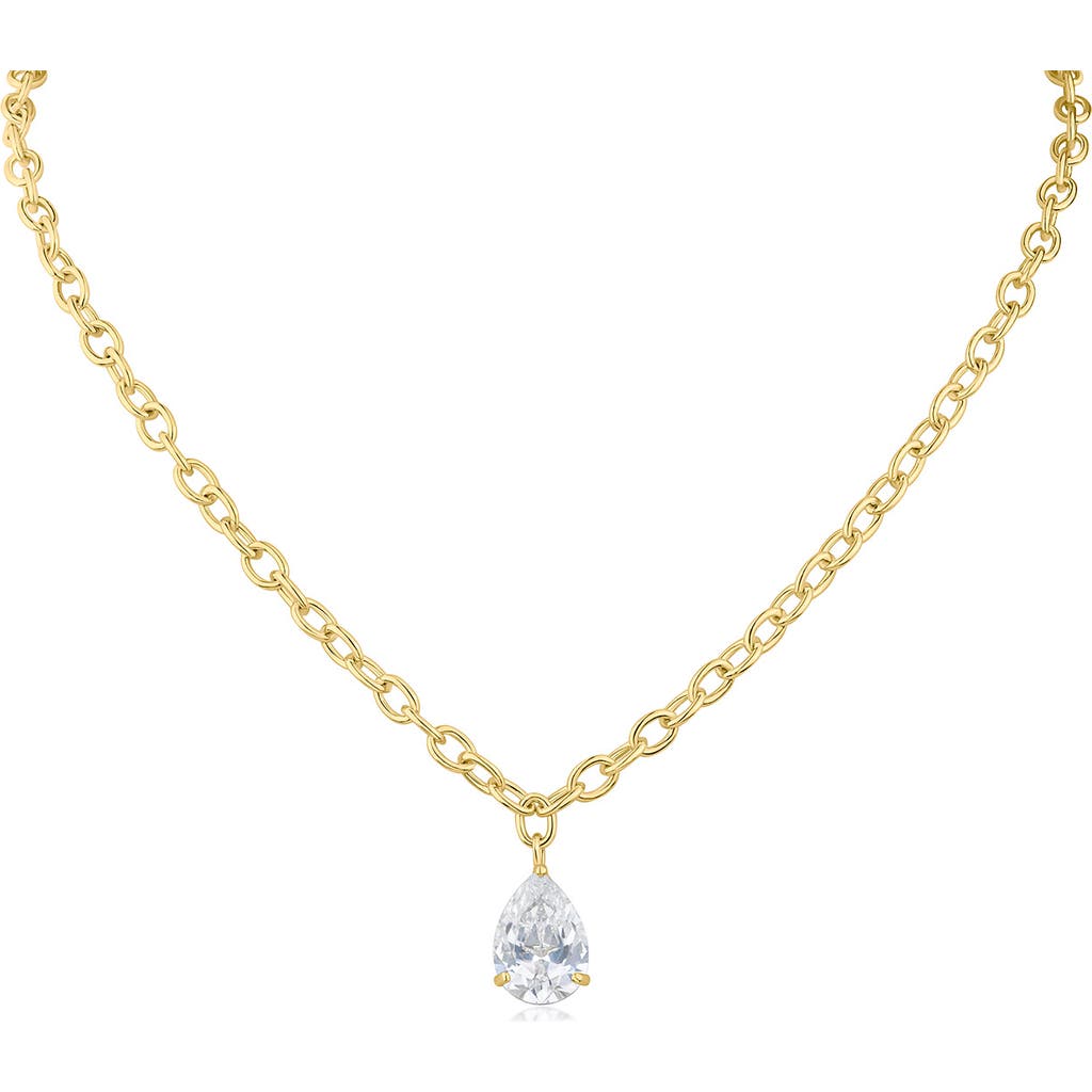 Cz By Kenneth Jay Lane Pear Cut Cubic Zirconia Pendant Necklace In Gold