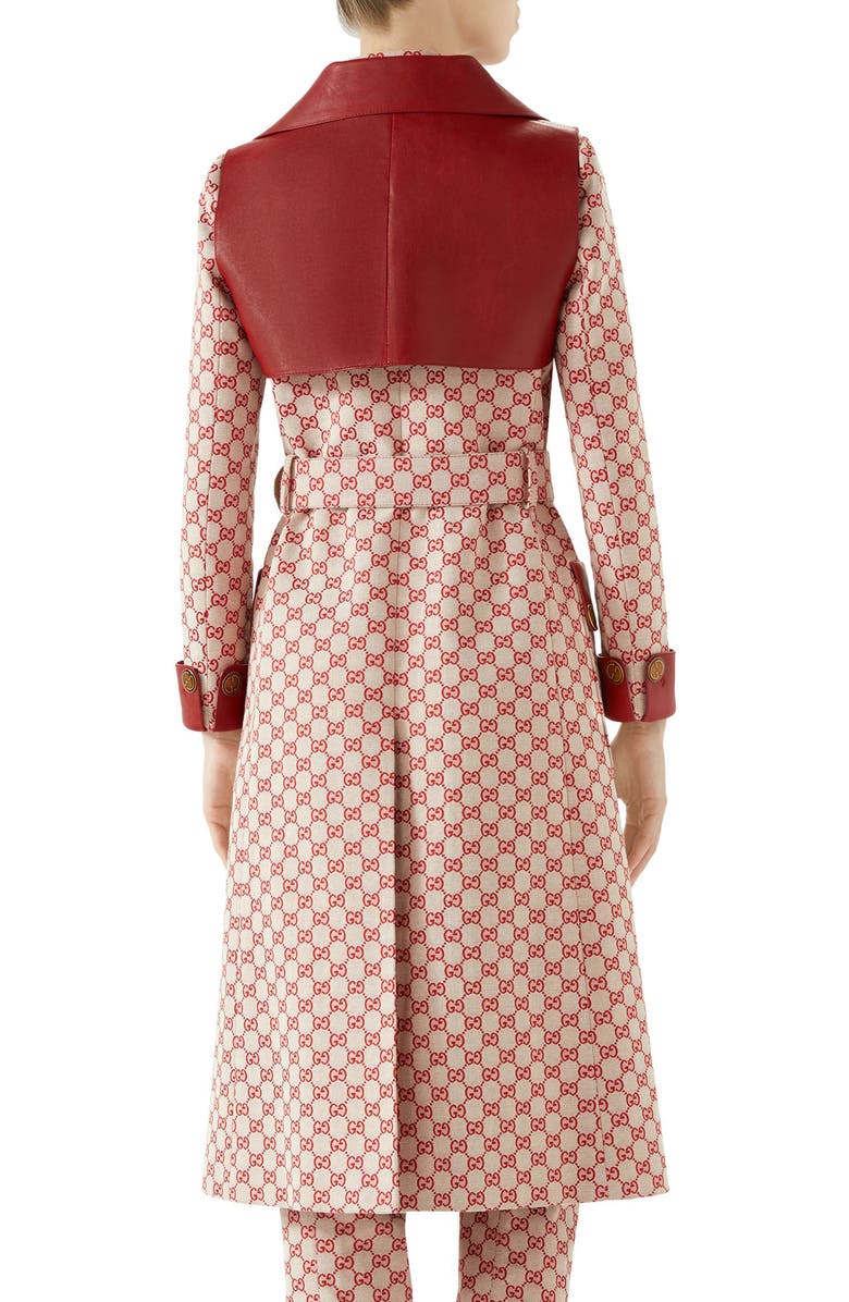 Gucci Leather Trim GG Canvas Trench Coat, Alternate, color,
