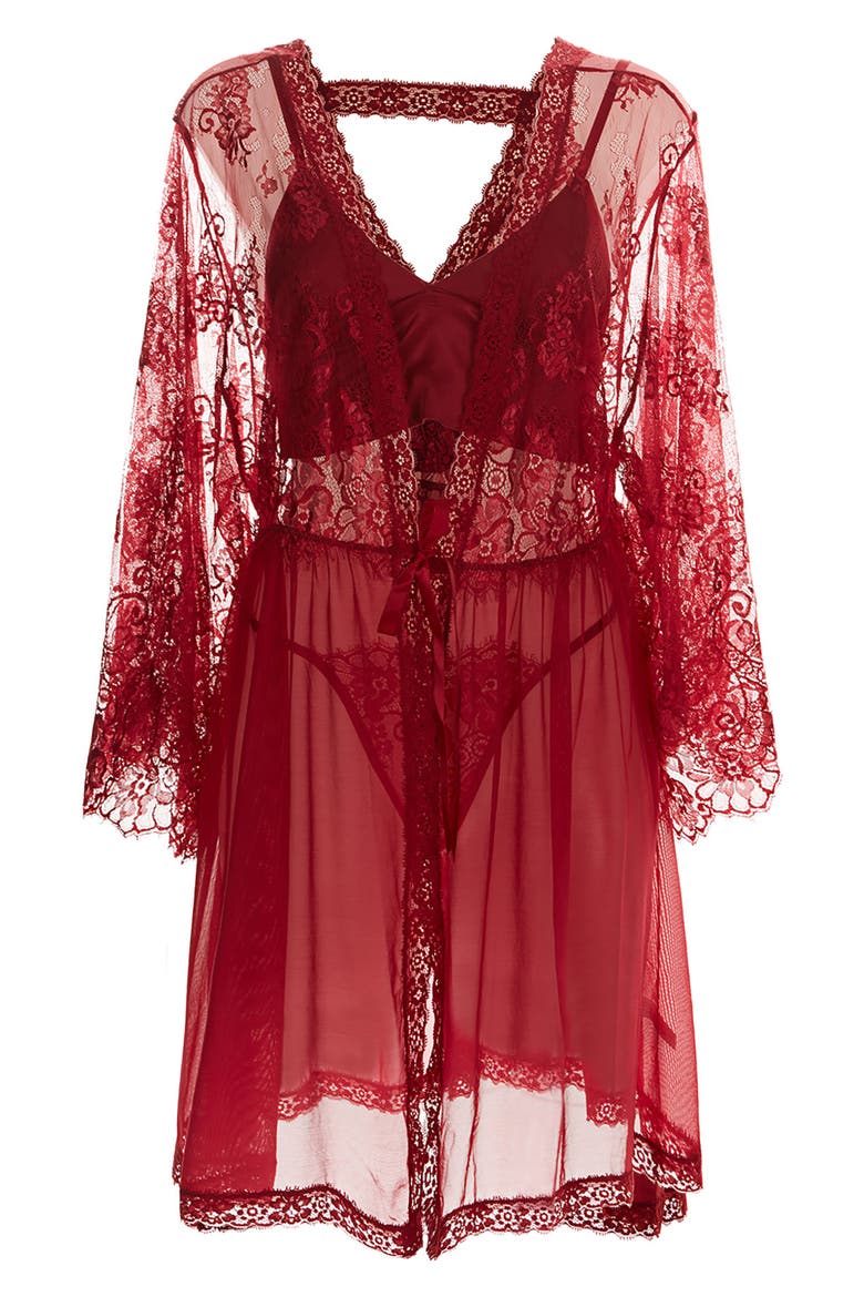 Celine Robe, Bralette & Thong Set, Alternate, color, RED