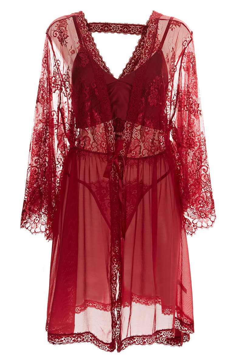 MeMoi Celine Robe, Bralette & Thong Set, Alternate, color, Red