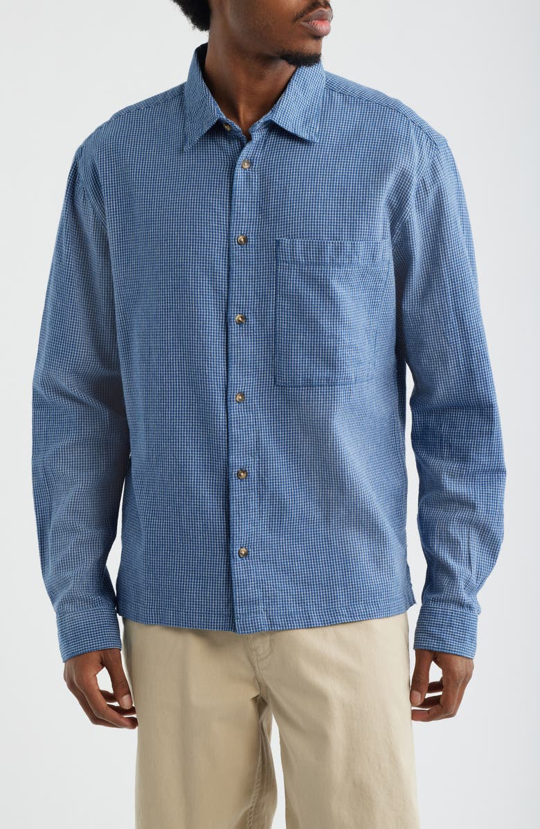 Topman Check Relaxed Fit Cotton Flannel Button-Up Shirt, Main, color, Blue