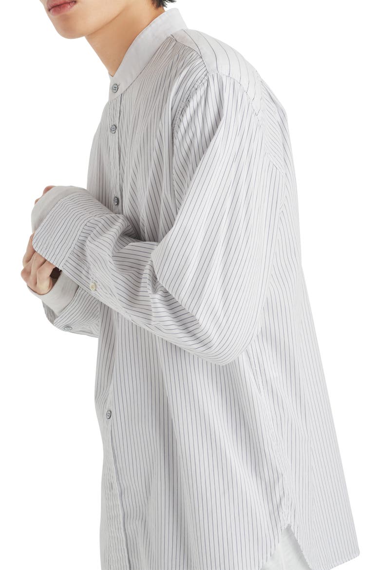 Landon Oversize Pinstripe Band Collar Button-Up Shirt, Alternate, color, NAVYSTRP