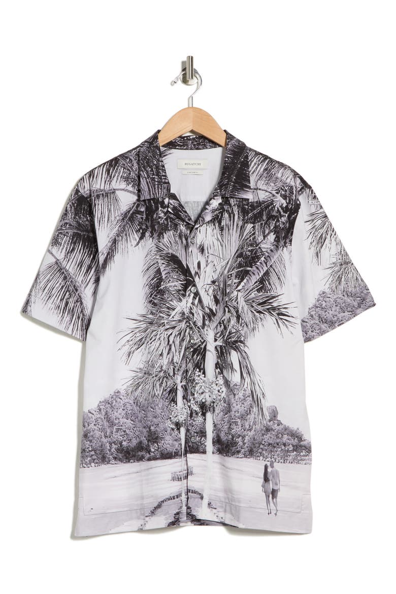 Cole OoohCotton® Woven Print Short Sleeve Button-Up Shirt, Alternate, color, PLATINUM