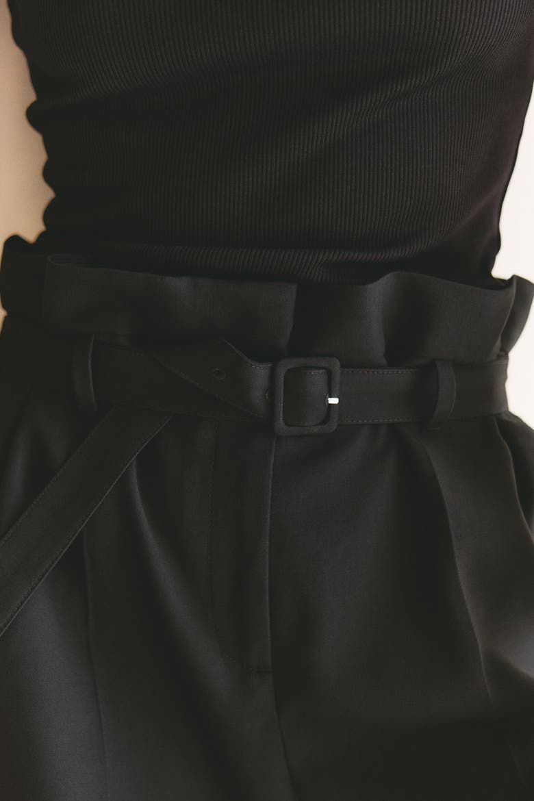 Viscose-blend Shorts With Belt, Alternate, color, Black