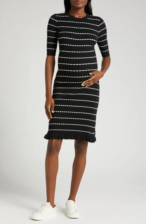 Marion Stripe Maternity Sweater Dress In Black