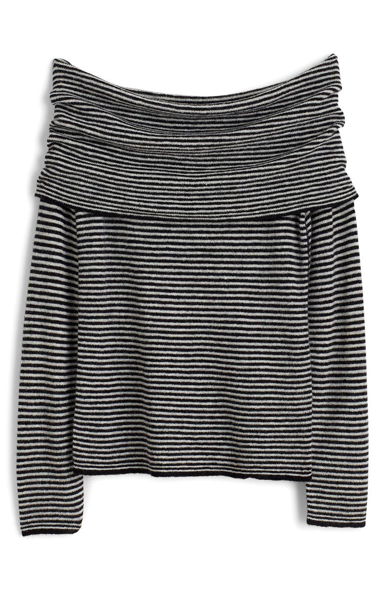 Madewell Stripe Off the Shoulder Alpaca Blend Sweater, Alternate, color, Night Vision Stripe