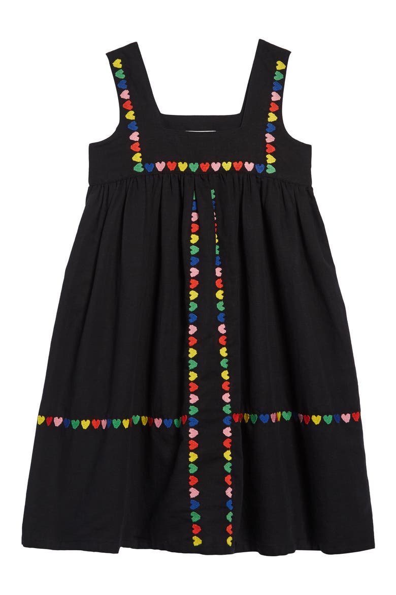 Stella McCartney Heart Embroidered Dress, Main, color, BLACK