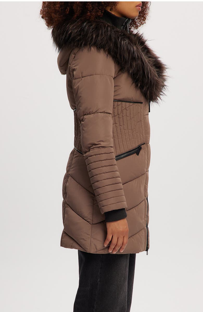 Noize Gigi Vegan Faux Fur Trim Quilted Parka, Alternate, color, Mocha