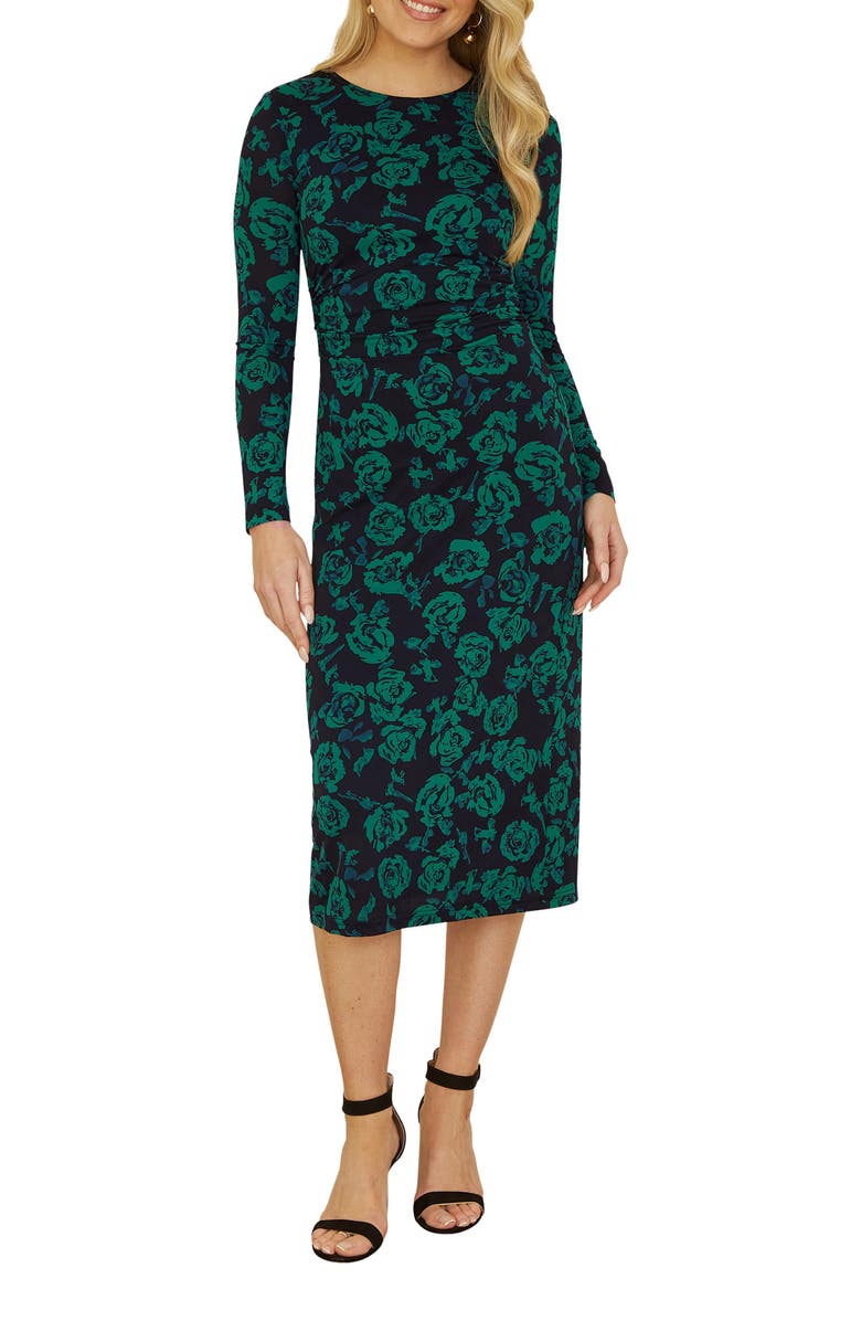 Yumi Floral Fitted Mesh Midi Dress, Alternate, color, 