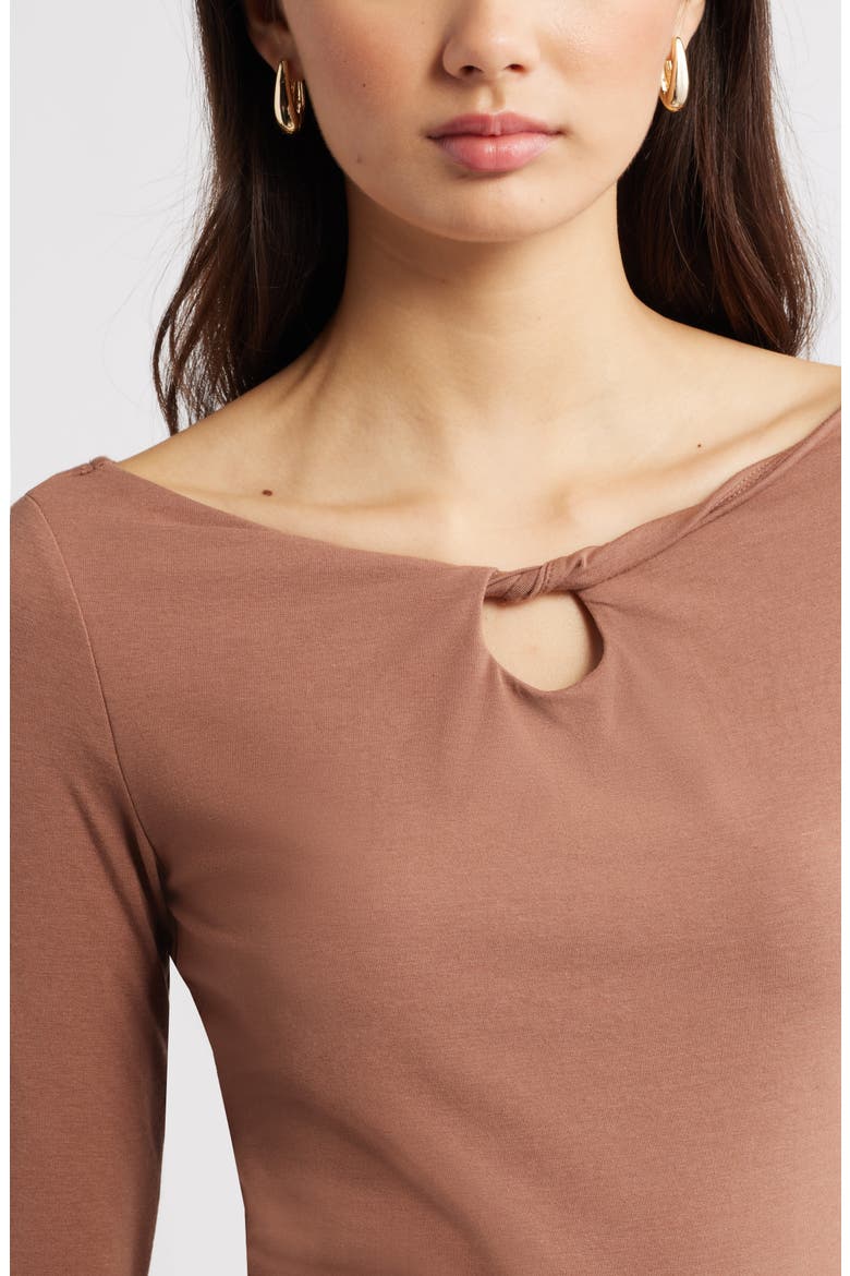 Twist Neck Cutout Top, Alternate, color, BROWN TOPAZ