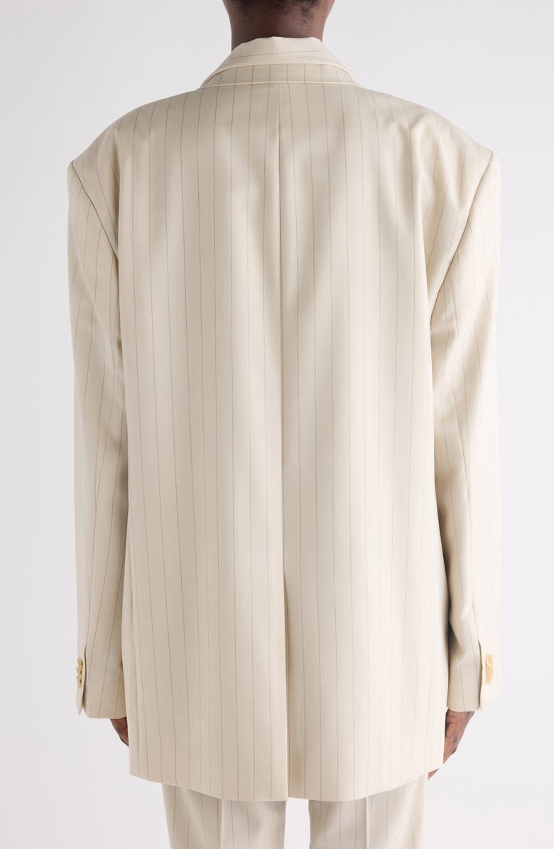 Acne Studios Pinstripe Wool Blazer with Scarf, Alternate, color, Cream Beige