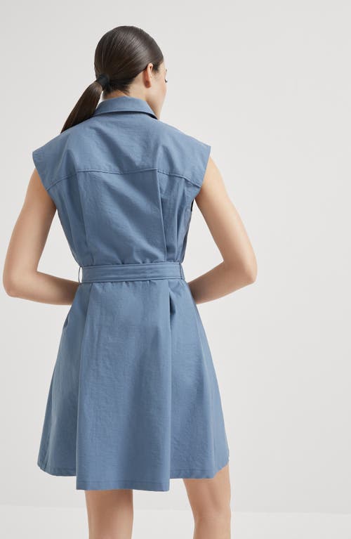Brunello Cucinelli Mini Chemisier Dress With Monili In Avio Blue