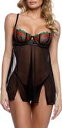 Roma Confidential Cherry Delight Embroidered Mesh Babydoll & G-String Set