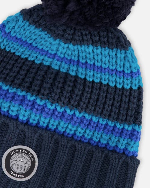 Deux Par Deux Lined Knit Winter Hat With Pompom In Multi