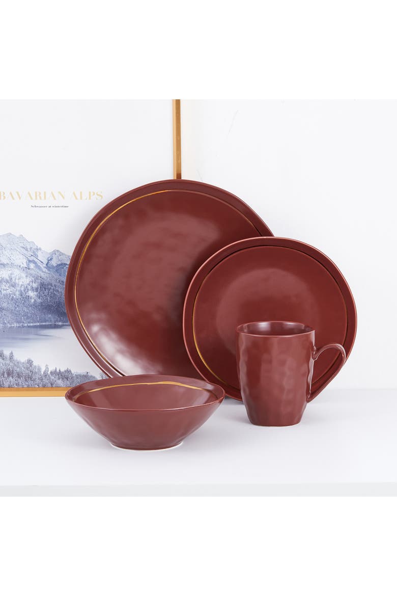 Clara Porcelain 32-Piece Dinnerware Set, Alternate, color, Burgundy