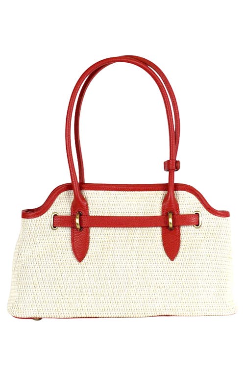 Persaman New York Marlow Straw & Leather Shoulder Bag In Red
