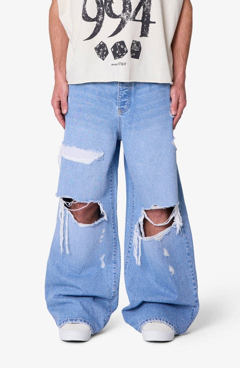 Thermal Patch Relaxed Wide Leg Ripped Jeans
