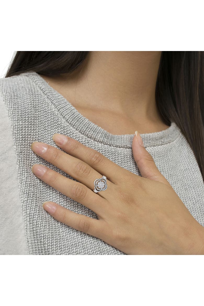 14K White Gold 1.0 Ctw Diamond Floral Cluster Quatrefoil Channel Set Band Cocktail Statement Ring, Alternate, color, White Gold
