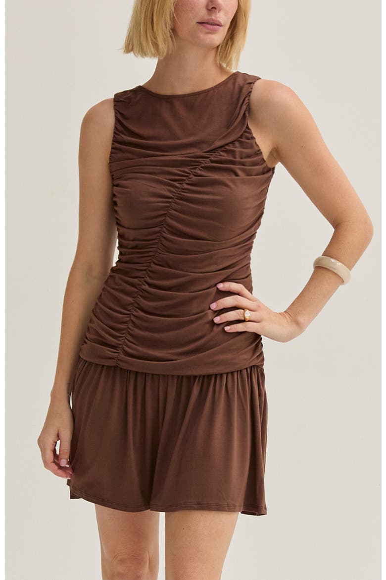 Ruched Knit Mini Dress, Main, color, Brown