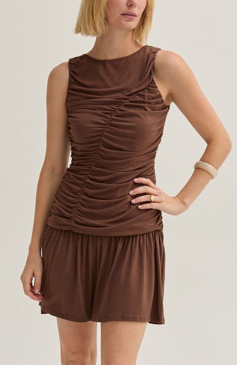 Ruched Knit Mini Dress