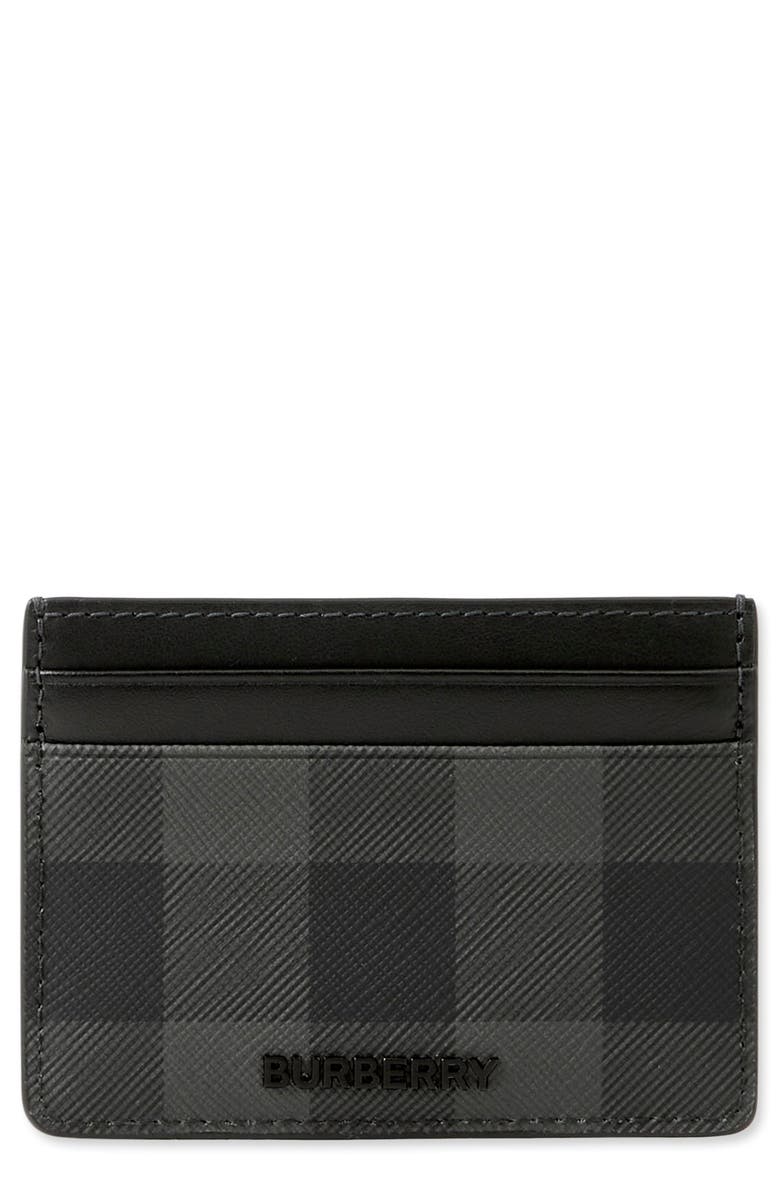Burberry Sandon Check Card Case, Main, color, Charcoal