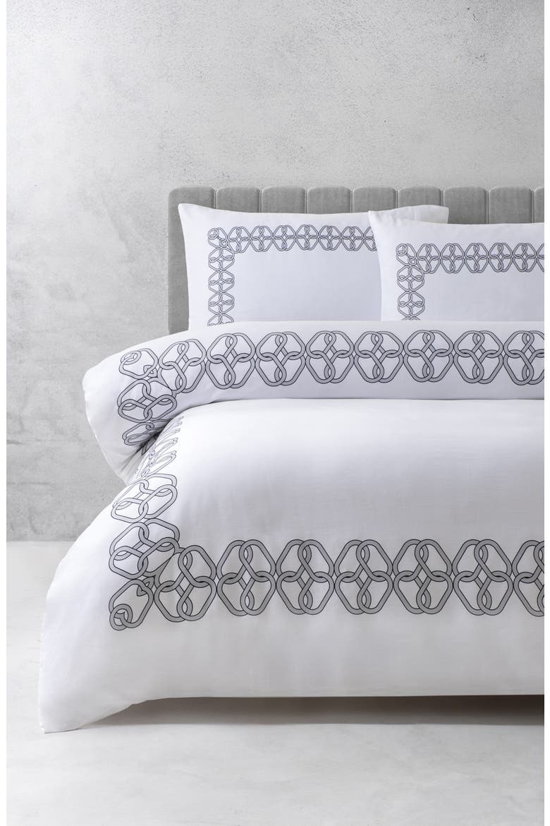 Tied Ovals Cotton Sateen Duvet Cover & Sham Set, Alternate, color, GREY